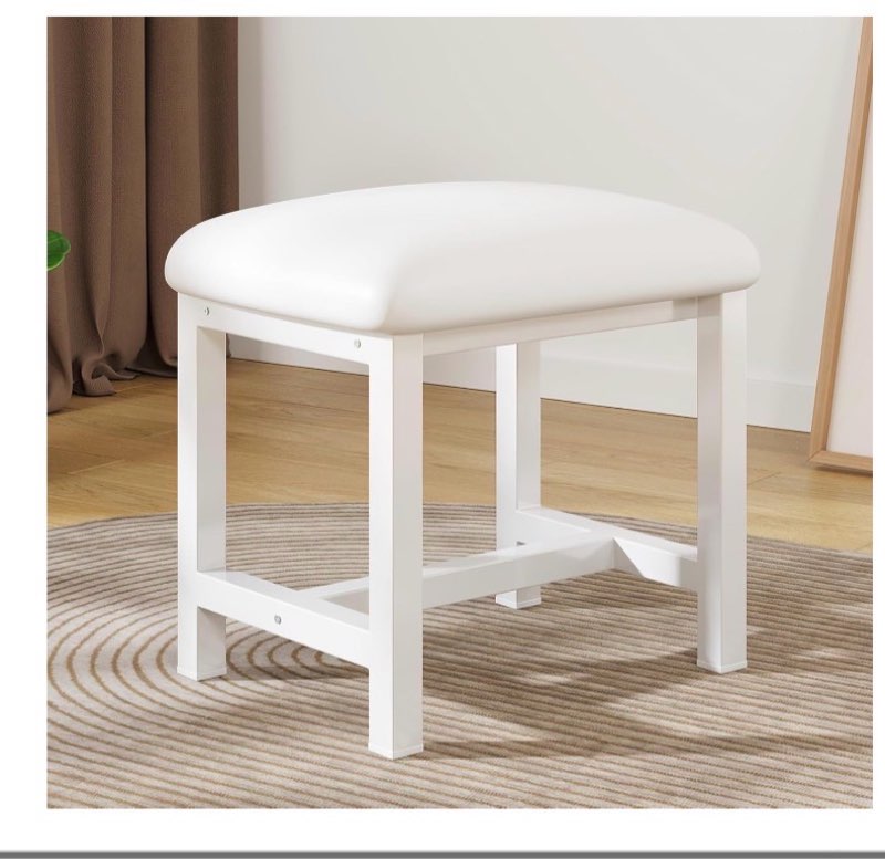 WBKATN White Vanity Stool, Small Vanity Chair, Cute Makeup Bench Seat with Leather Cushioned, Desk S