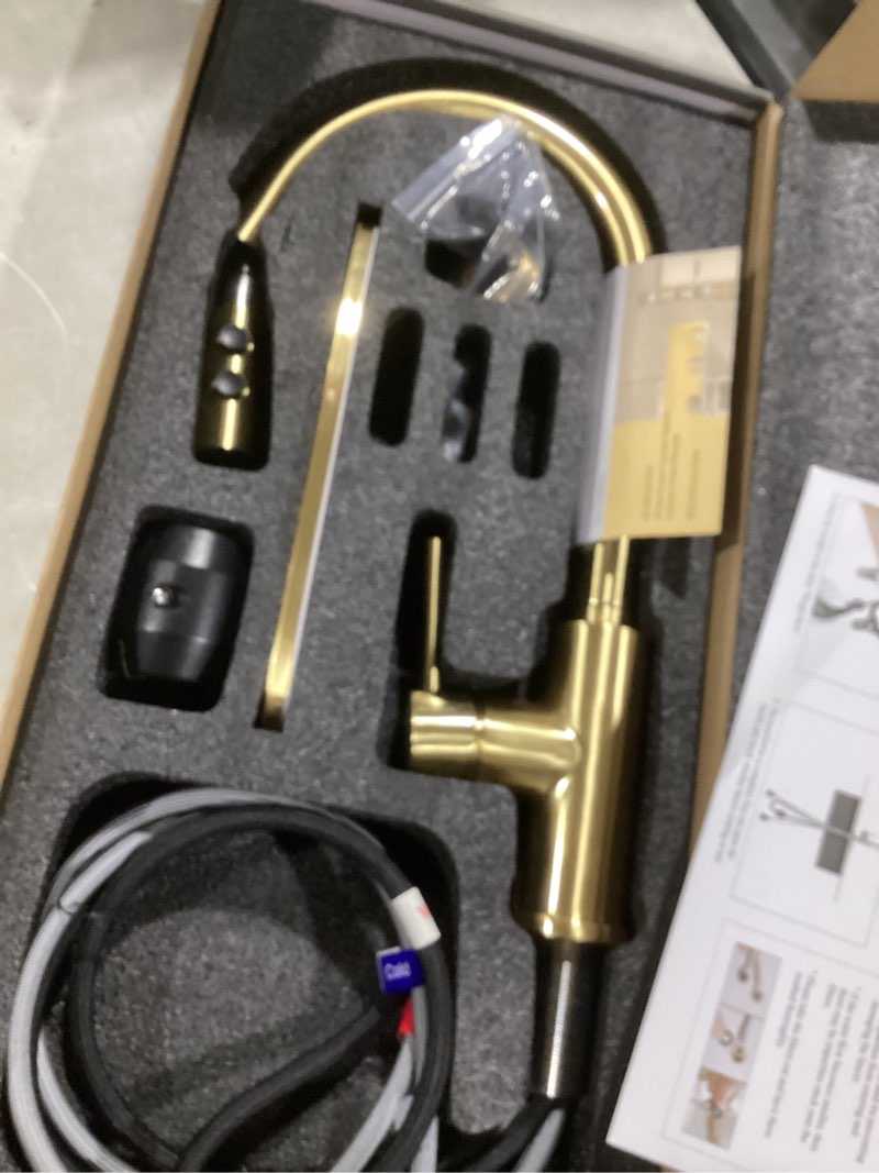 Condition photo showing Good Condition for rulia kitchen faucet, kitchen sink faucet, sink faucet, pull-down kitchen faucets, bar kitchen faucet, brushed brass, metal spray head, rb1068