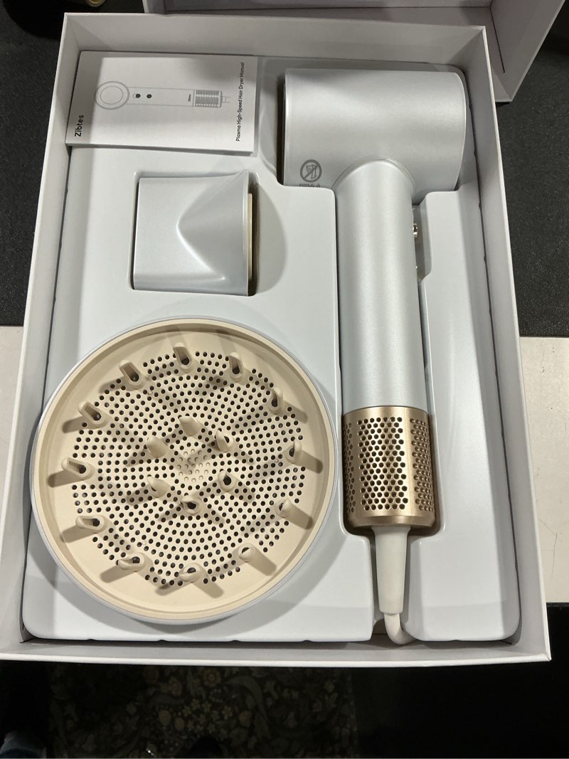 Condition photo showing New/Like New for high-speed hair dryer, 160,000 rpm brushless motor for ultra-fast drying,500m ionic negative for frizz reduce, low noise thermo-control blow dryer with diffuser for curly hair women and men,white white (diffuser+nozzle)