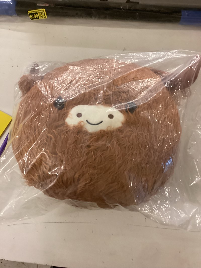Condition photo showing New/Like New for buff puffy highland cow stuffed animal (12 in) - stuffed highland cow plush pillow - highland cow gifts for women - cute plushies peluches - plush toys stuffy - cute pillows