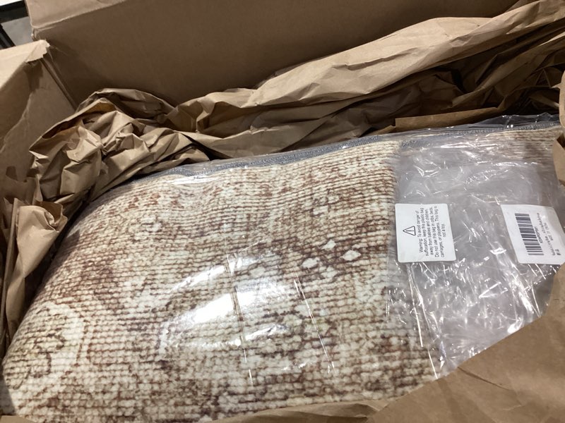 Condition photo showing Good Condition for 10x12 area rugs for living room: large washable rug non slip low pile soft faux wool non shedding distressed vintage lightweight boho carpet for bedroom dining room nursery home office farmhouse 10' x 12' (rectangular) brown and beige