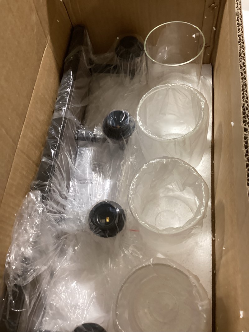 Condition photo showing New/Like New for 4-Light Farmhouse Bathroom Light Fixtures Vintage Bathroom Vanity Lights Over Mirror Black and Wood Painted Metal Vanity Light for Bathroom with Glass Shades E26 Socket Black and Wood-painted 4-Light