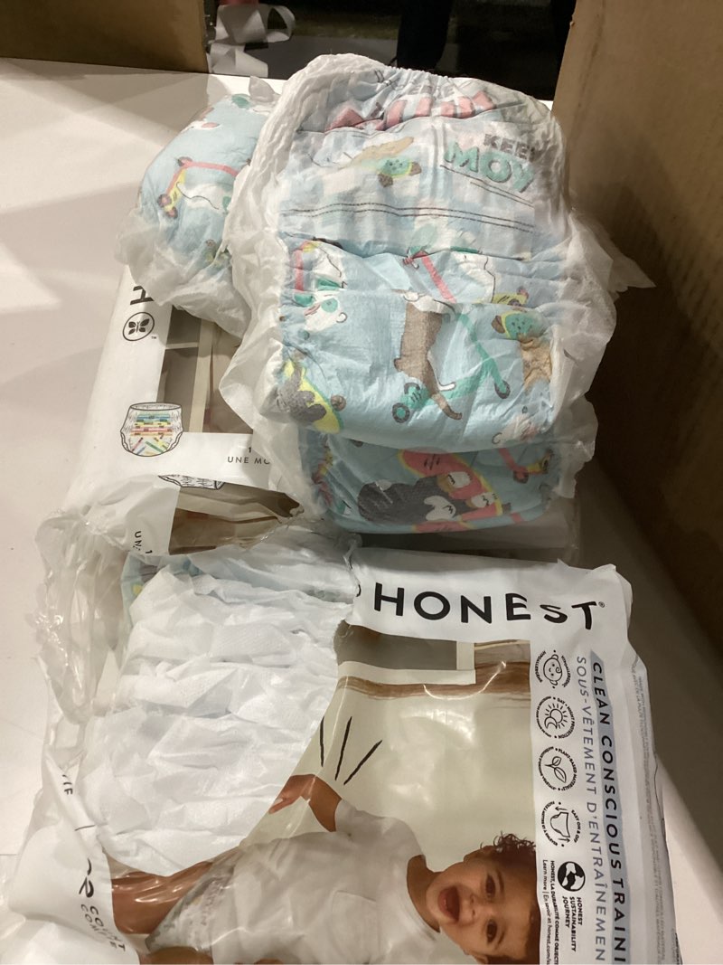 Condition photo showing Good Condition for The Honest Company Clean Conscious Training Pants for Sensitive Skin | Hypoallergenic, Fragrance Free | Rompin' & Stompin' + Diggin' It | Size 2T/3T (up to 34 lbs), 66 Count Rompin' & Stompin' + Diggin' It Size 2T/3T 66