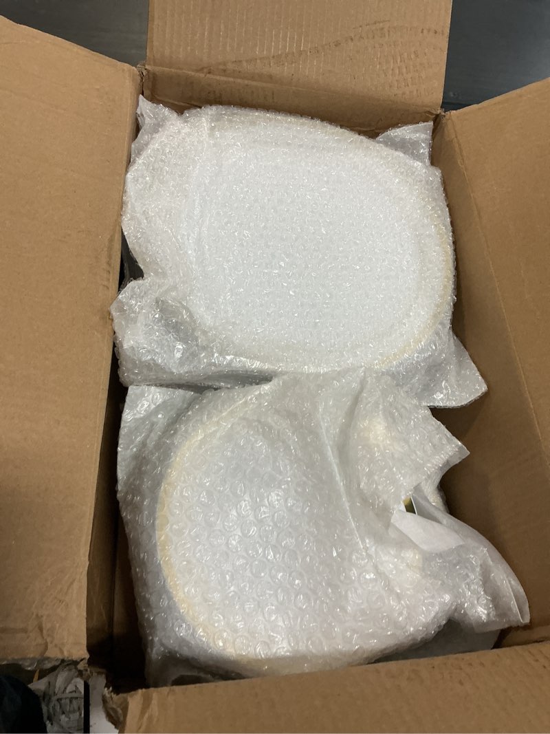 Condition photo showing item condition for Goodluck 200PCS Gold Plastic Plates, Heavy Duty Disposable Gold Plates with 100 10.25 inch Dinner Plates and 100 7.5 inch Dessert Plates for Party, Holiday, Wedding, Thanksgiving Gold 200PCS