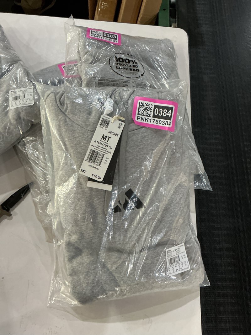 Condition photo showing New/Like New for adidas mens Essentials Feelcozy Fleece Hoodie Medium Tall Medium Grey Heather/Black