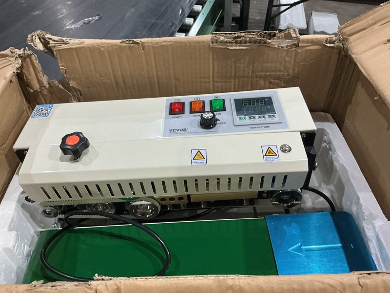 Condition photo showing Good Condition for vevor continuous bag band sealing machine fr900k band sealer machine with digital temperature control horizontal bag sealer for 0.02-0.08 mm plastic bags continuous band sealer w/printing function