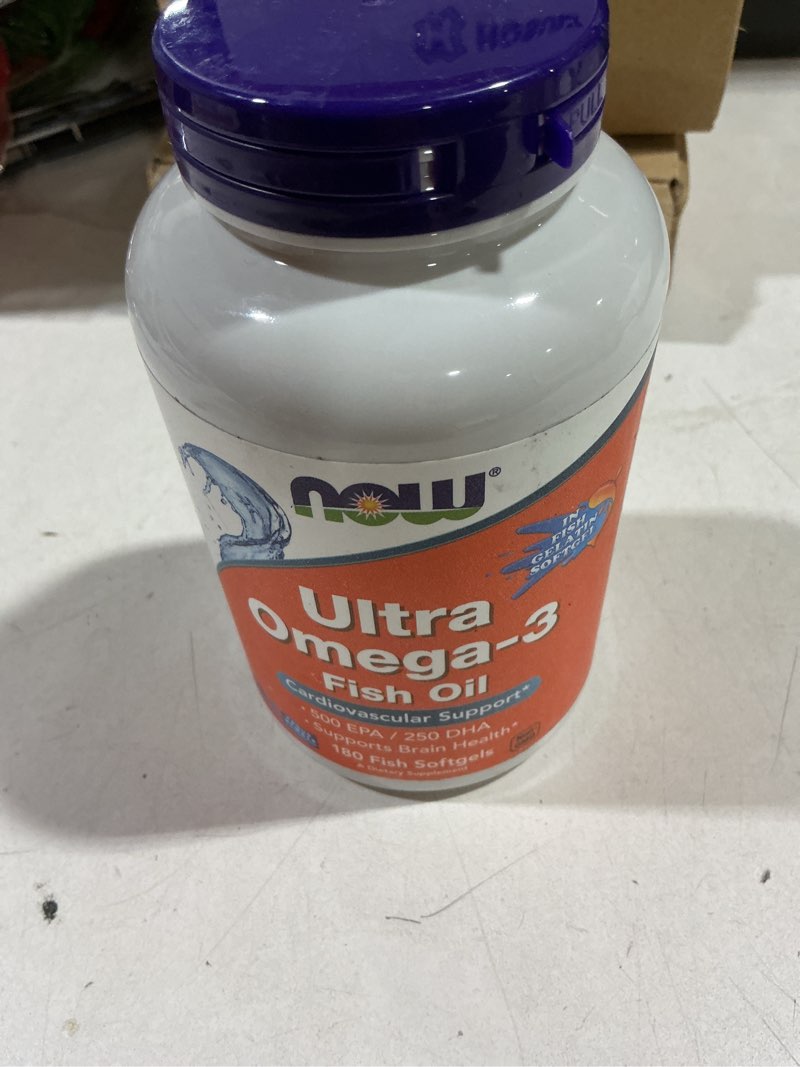 Condition photo showing New/Like New for NOW Foods Supplements, Ultra Omega-3, 500 EPA and 250 DHA, Cardiovascular Support*, 180-Fish Gelatin Softgels