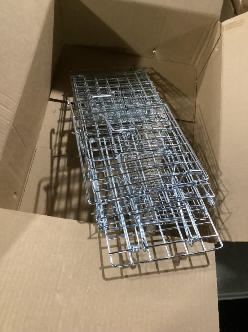 Condition photo showing Good Condition for live squirrel trap, foldable heavy duty humane animal cage trap, large rat trap cage catch and release, chipmunk rodent trap that work for indoor and outdoor - 17” l x 7.9” w x 7.5” h squirrel trap - 17” l x 7.9” w x 7.5” h