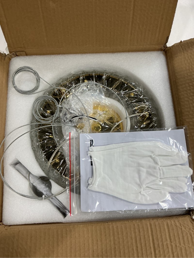 Condition photo showing Good Condition for crystal round chandelier modern led dining pendant lights for kitchen island dining room remote dimmable hanging light entrance bedroom lighting gold gold 1 ring: 11.8"