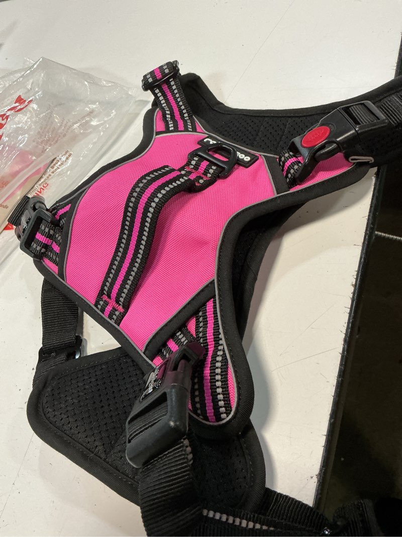 Condition photo showing As Is for rabbitgoo dog harness for large dogs, no pull pet harness with soft padded handle, adjustable reflective vest with 3 buckles, easy walking harness with 2 leash clips, pink, xl x-large pink