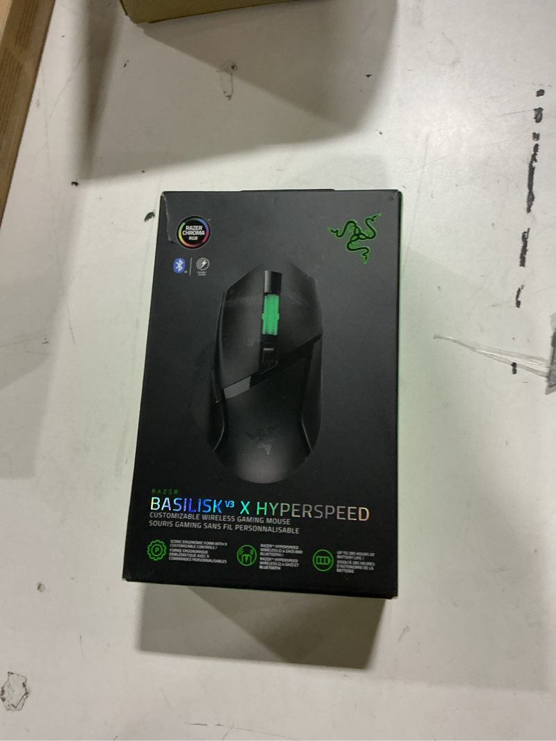 Condition photo showing New/Like New for Razer Basilisk V3 X HyperSpeed Customizable Wireless Gaming Mouse: Mechanical Switches Gen-2-5G Advanced 18K Optical Sensor - Chroma RGB 9 Programmable Controls 535 Hr Battery Classic Black