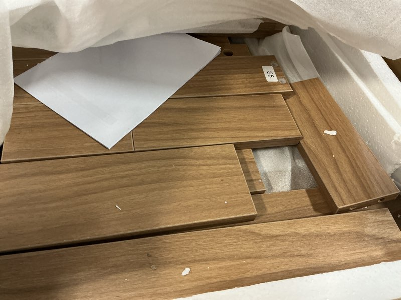 Condition photo showing As Is for 24” Wall-Mount Bathroom Vanity with White Basin Sink Floating Bathroom Cabinet in Walnut Walnut w/ Sink