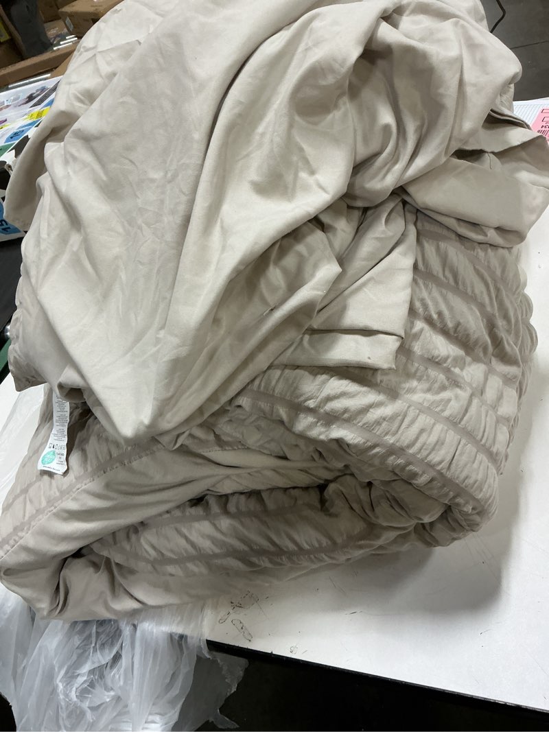 Condition photo showing As Is for CozyLux King Size Comforter Set Beige Seersucker 7 Pieces Bed in a Bag King Comforter Set with Sheets, Luxury Soft Bedding Set with Down Alternative Comforter, Sheets, Pillowcases & Shams All Seasons Beige King