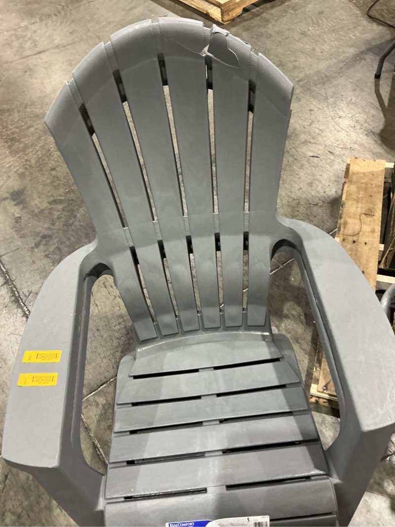 Condition photo showing As Is for adams patio stackable charcoal plastic frame stationary adirondack chair with slat seat
