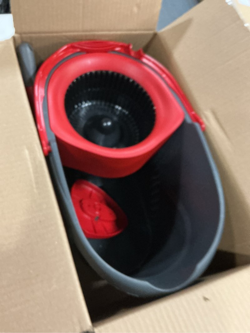 Condition photo showing As Is for o-cedar easywring microfiber spin mop, bucket floor cleaning system, red, gray, standard