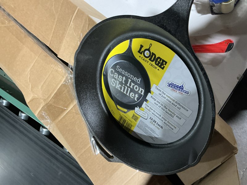 Condition photo showing New/Like New for lodge cast iron seasoned 13.25  skillet