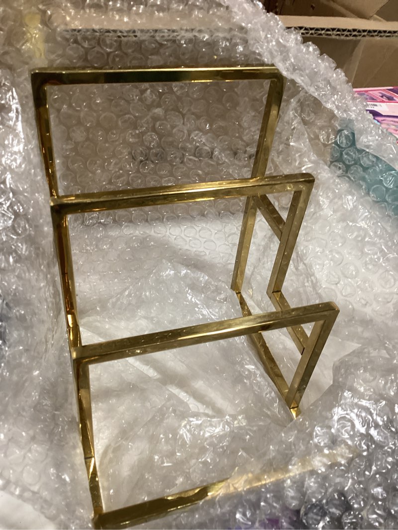 Condition photo showing As Is for uxcell clutch purse display stand 3 layer wallet display rack metal clutch holder riser for home retail store supplies - gold gold 3 layer