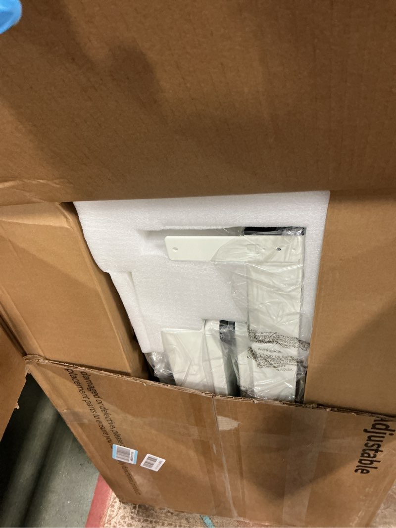 Condition photo showing Good Condition for JOY worker Small Glass Standing Desk, 35" x 20" Electric Whole Piece Height Adjustable Desk with 4 Lockable Casters, Mobile White Sit to Stand Workstation for Home Office White Glass 35" x 20"