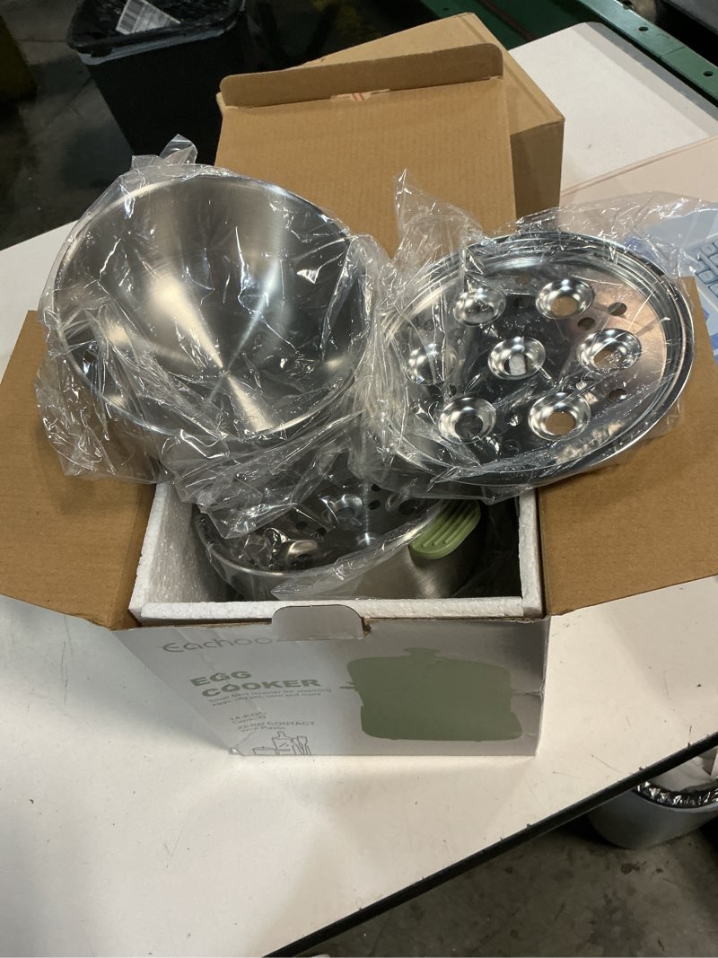 Condition photo showing New/Like New for hard boiled egg cooker - cachoo 14-egg rapid stainless steel egg boiler with 30-min timer & auto shut off, compact electric vegetable steamer for cooking, dishwasher safe, retro green retro green 2-tier
