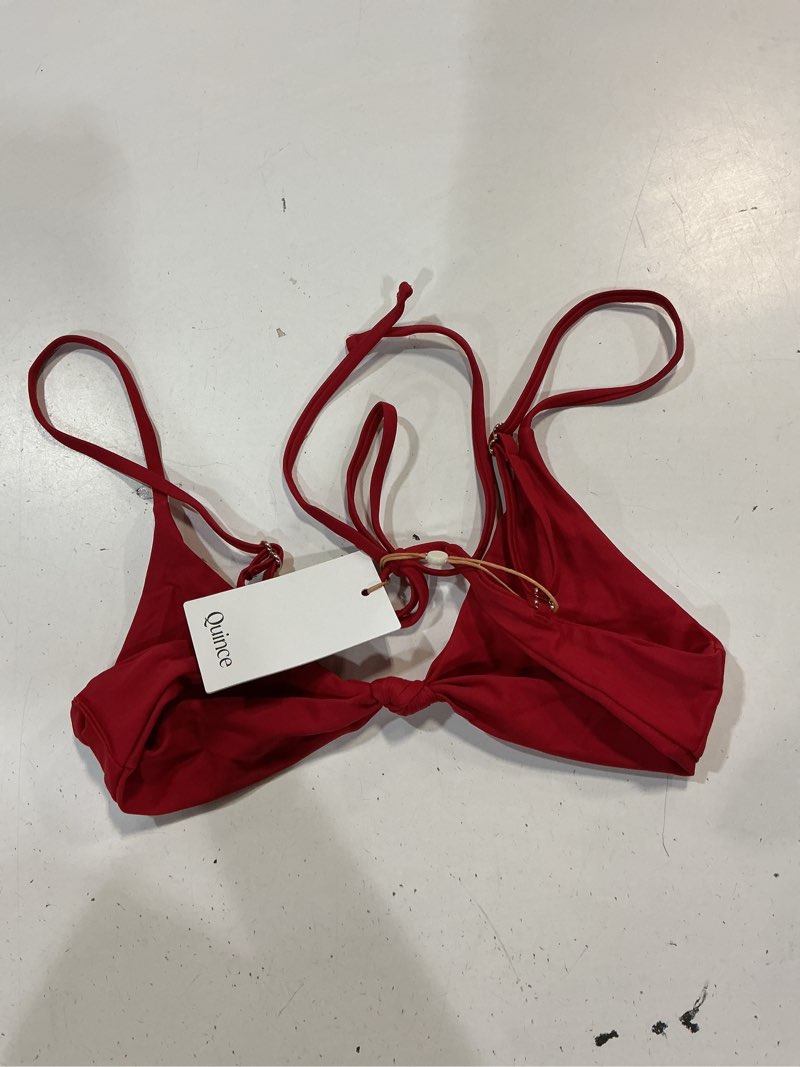 Condition photo showing New/Like New for italian knotted triangle bikini top, s, cherry