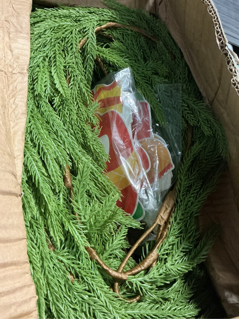 Condition photo showing Good Condition for horynar 4 pcs norfolk pine garlands, 6 ft artificial lifelike pine garland, christmas banner included,greenery garland for mantle,table,stairs,wall,indoor, outdoor christmas decorations (4, 6 ft) 6 ft 4