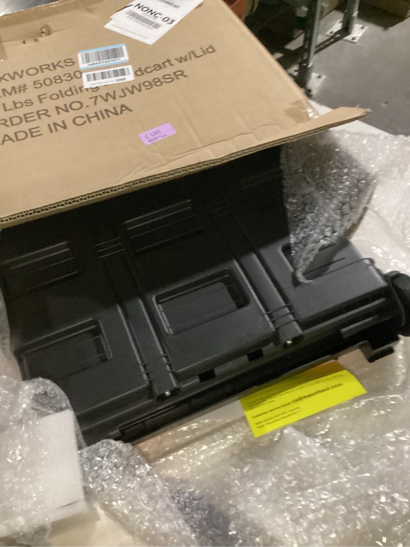 Condition photo showing Good Condition for MaxWorks 50830 Collapsible Black Rolling Folding Dolly Cart for Teachers - Multi-Functional Teacher Dolly with Extra Storage, Durable Wheels, and Easy-to-Fold Design for Classroom, Office, Shopping