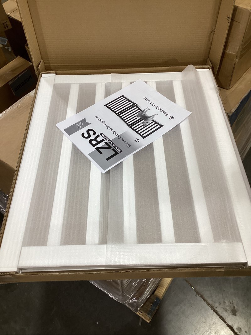 Condition photo showing New/Like New for LZRS 2-Panel Wooden Free Standing Foldable Dog Gate Indoor – Solid Hardwood 24" High, Step-Over Safety Pet Gate for Doorways, Stairs & Small Spaces - Indoor Use, White White 24"Height-2 Panel