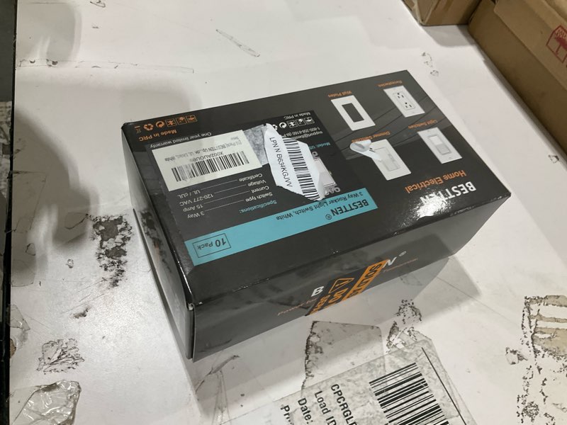 Condition photo showing As Is for bestten 10 pack 3-way decorator light switch, 15a 120/277v, single pole or three way, rocker paddle wall switch, on/off rocker interrupter, ul listed, white 3 way 10