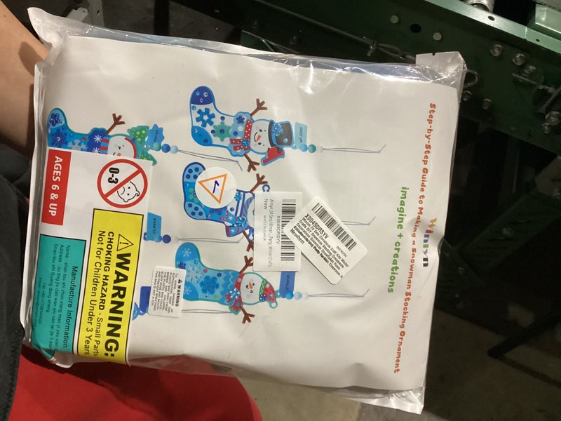Condition photo showing New/Like New for Winlyn 24 Sets Winter Decorations DIY Snowman Stocking Ornaments Christmas Craft Kits Foam Stocking with Festive Snowman Snowflake Foam Stickers for Kids Holiday Classroom Activities Party Favors