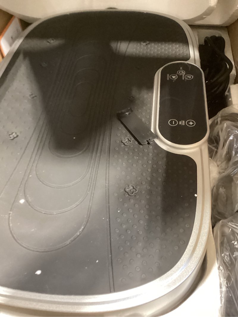 Condition photo showing New/Like New for vibration plate exercise machine for weight loss and lymphatic drainage - 330lb vibrating platform for home gym workout with speaker, full body shaker fitness equipment with 2 bands for women and men silver and black