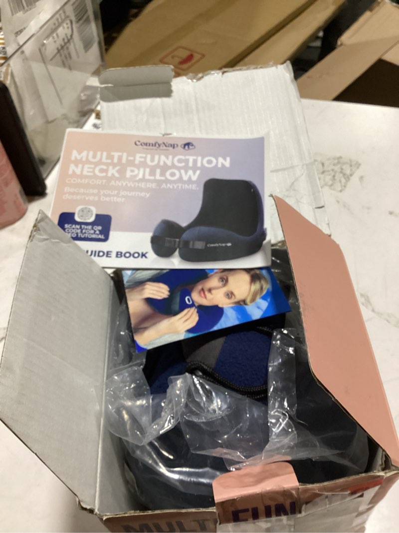 Condition photo showing As Is for comfynap® versatile travel neck pillow for airplane [patented], 9 positions in 3 techniques, plane pillow with pure memory foam, travel pillow with headrest flight sleep, travel essential - earth