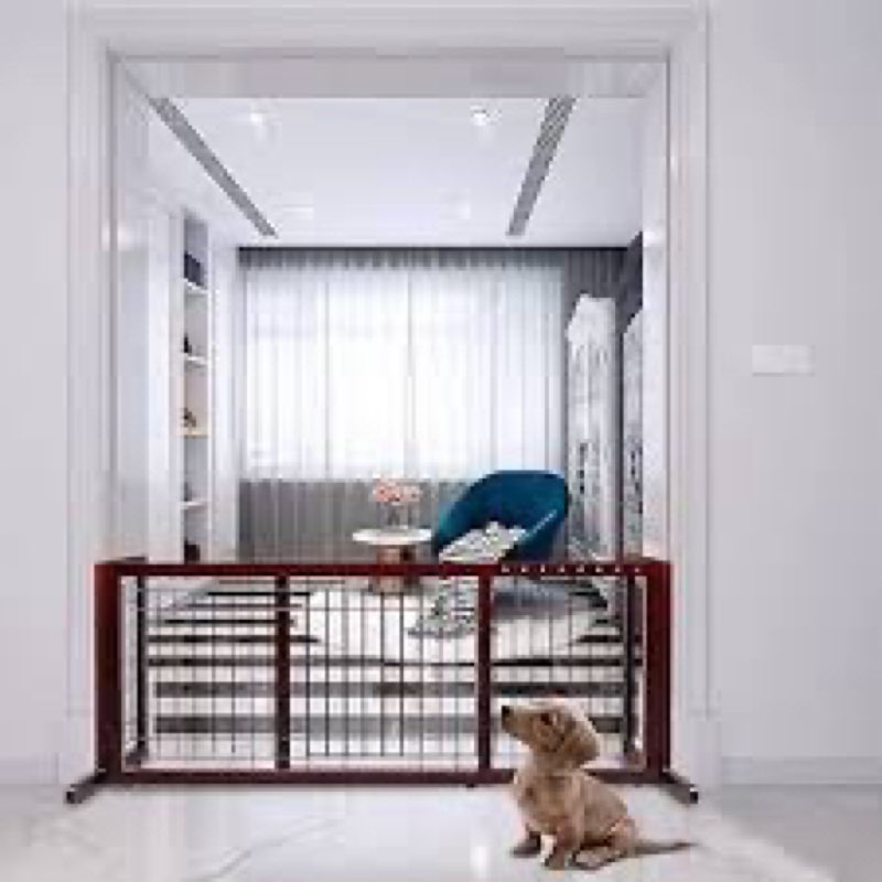 bknius free standing dog gate with door for indoor outdoor, portable dog fence foldable design, meta
