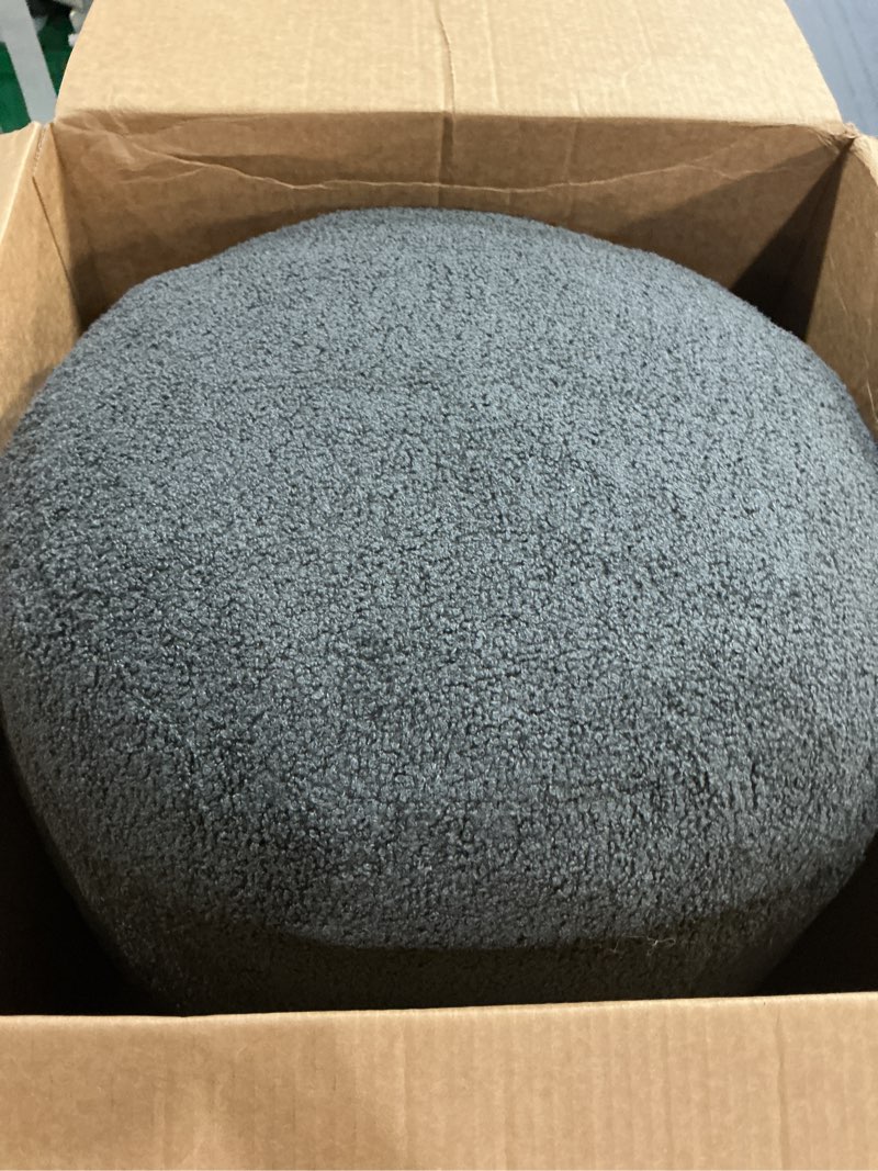 Condition photo showing Good Condition for memorecool round pouf ottoman – 20x20x15 inch stuffed footrest with foam filling, dark grey small circle footstool for living room | soft teddy fleece cover | washable compact floor pouf teddy dark grey round