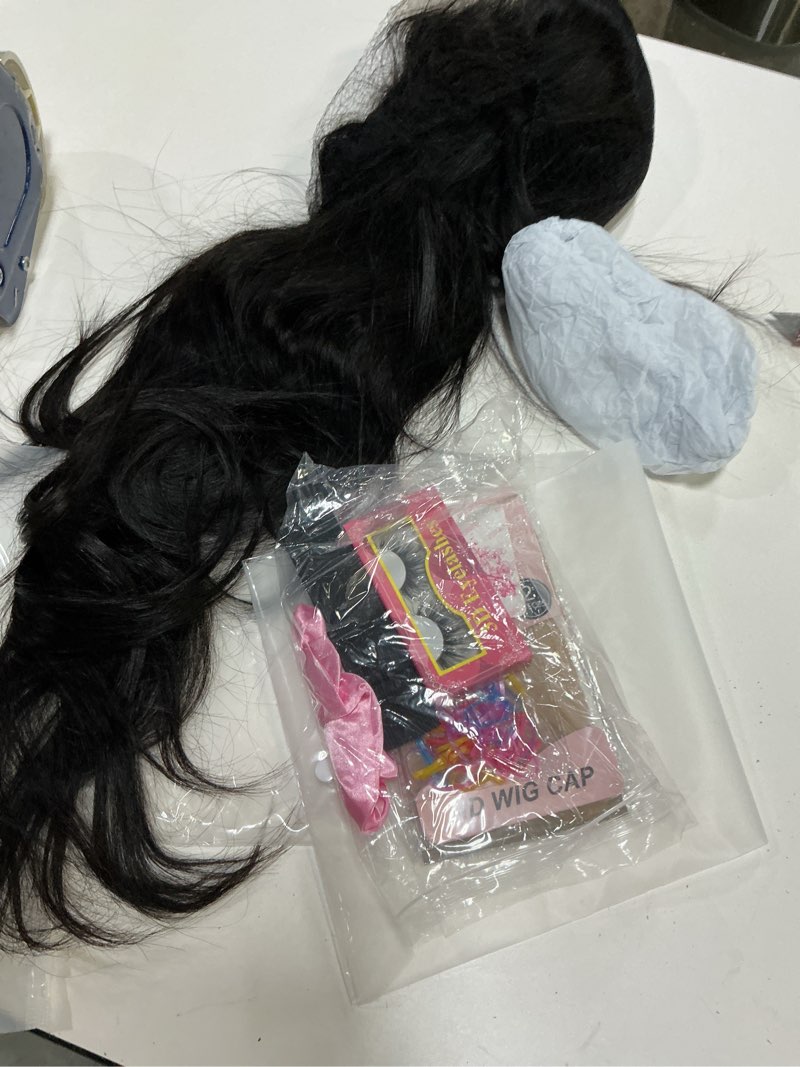 Condition photo showing Good Condition for 13x6 lace front wigs black wig pre-layered fashion style hd lace free part frontal wig natural density long straight with wavy end pre plucked tiny knots with baby hair 30 inch synthetic lace wig
