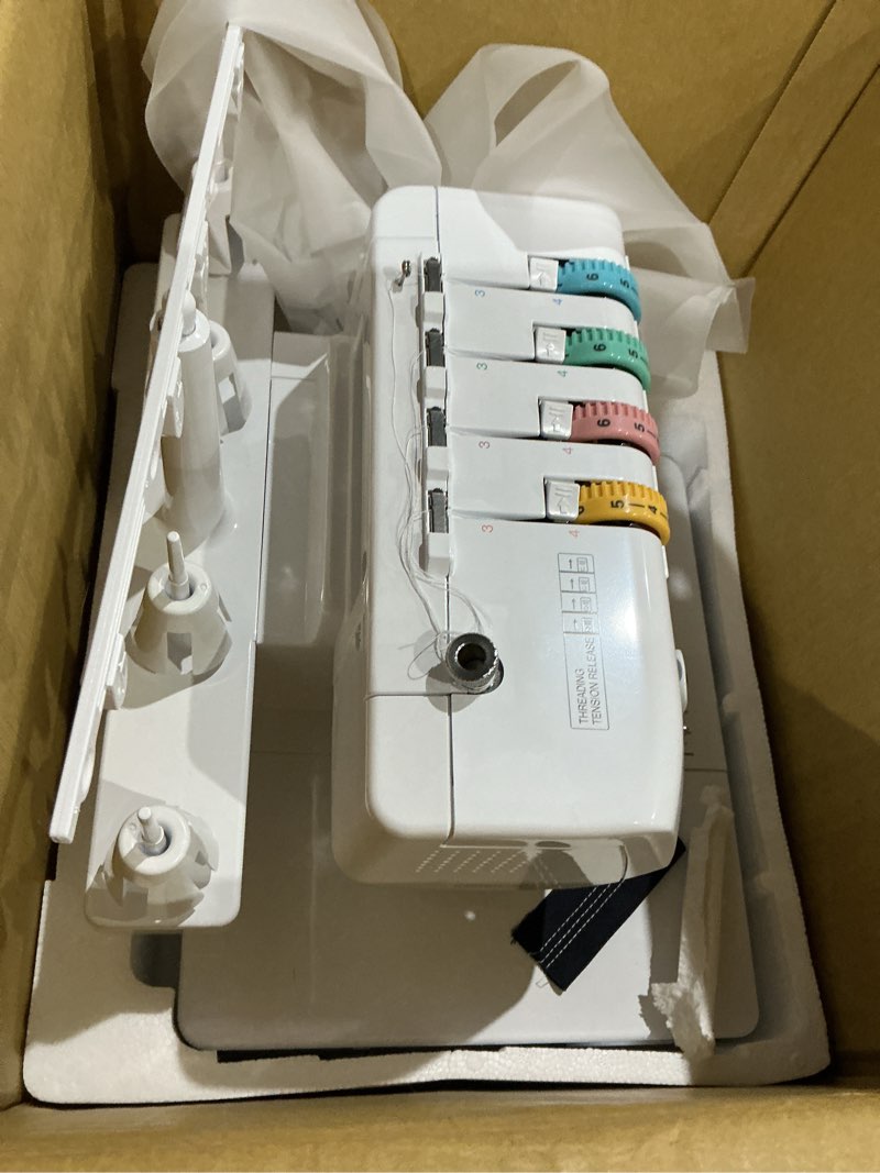 Condition photo showing Good Condition for brother coverstitch serger, 2340cv, sturdy metal frame, 1,100 stitches per minute, trim trap, included snap-on presser feet included snap-on presser foot