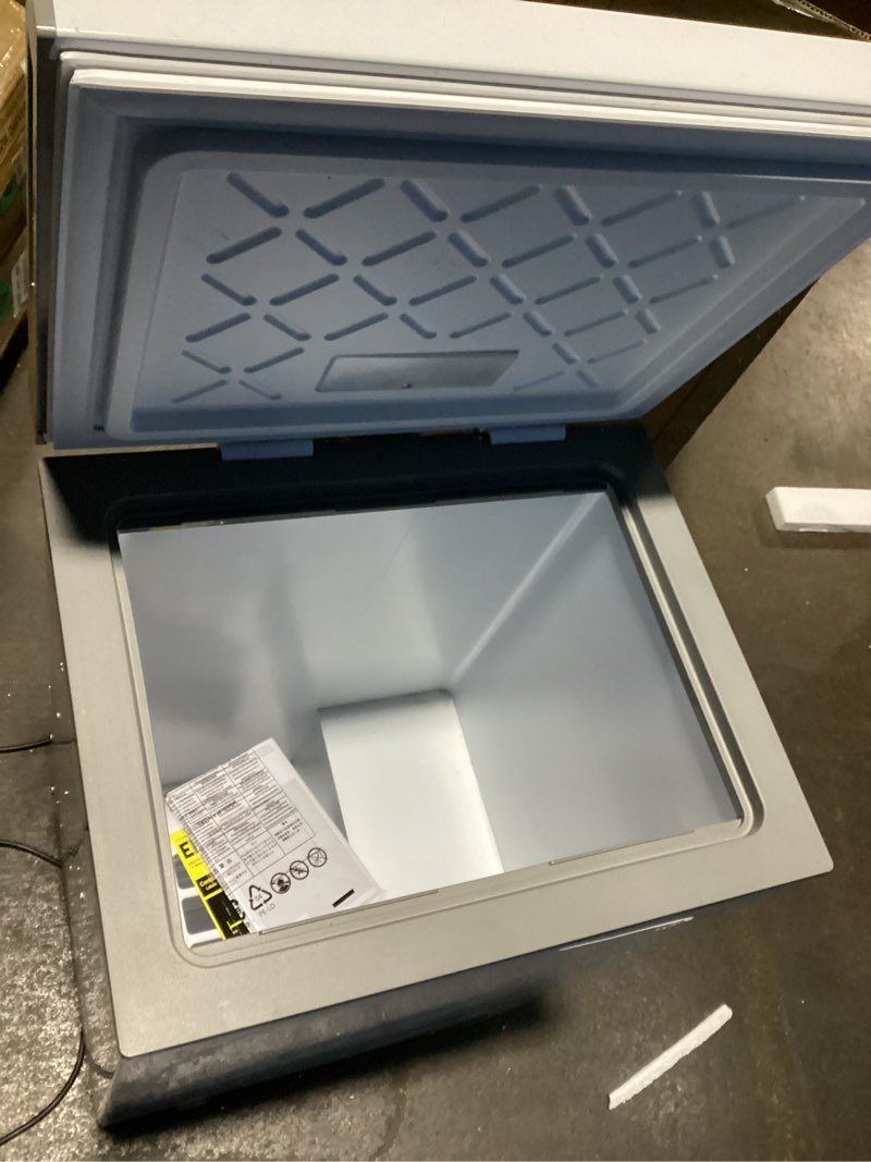 Condition photo showing As Is for midea merc04c4baww chest freezer, 3.5 cubic feet freezer with removable basket, interior led light, adjustable temperature, for kitchen apartment office, white 3.5 cubic feet (convertible)