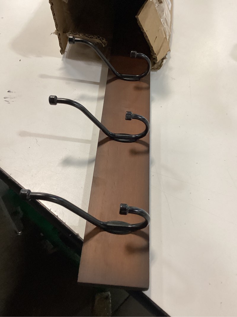 Condition photo showing Good Condition for Amazon Basics Wall-Mounted Coat Rack, 5 Hook, Light Walnut | Farmhouse, Rectangular Light Walnut 5 Hook Rustic