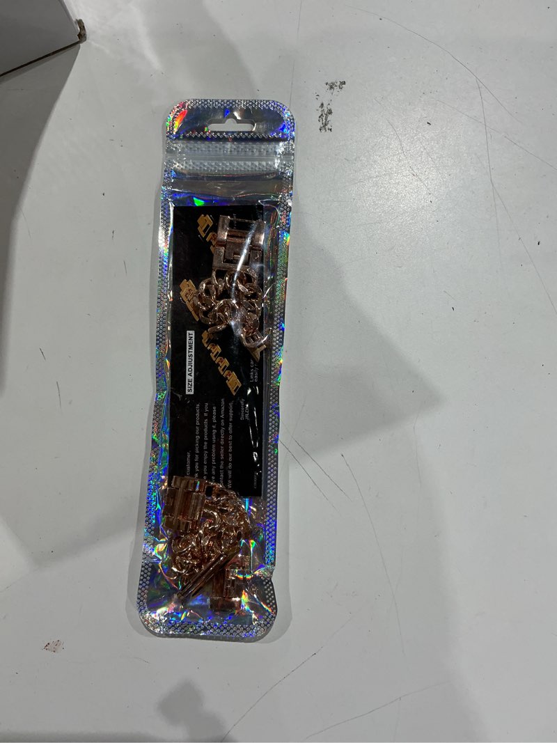 Condition photo showing As Is for jr.dm rose gold watch bands for women compatible with apple watch 38mm 40mm 41mm 42mm (s10/11) adjustable metal cowboy steel chain bracelet for iwatch series1/2/3/4/5/6/7/8/9/10/11 se 3/2/1(no case) b3 rose gold 41/40/38/42mm(series 10/11)