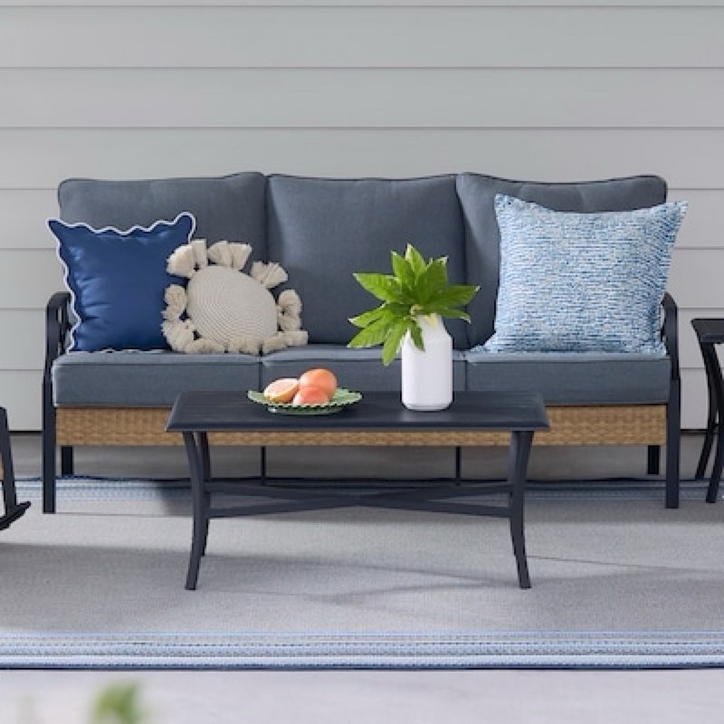 style selections kenwood 2 -piece wicker patio sofa conversation set with gray cushions