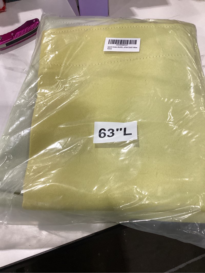 Condition photo showing New/Like New for miuco blackout curtains & drapes for bedroom living room 63 inch length yellow and white room darkening ombre curtains rod pocket & back tab curtains thermal insulated light blocking 2 panels set yellow 52"w x 63"l (pack of 2)