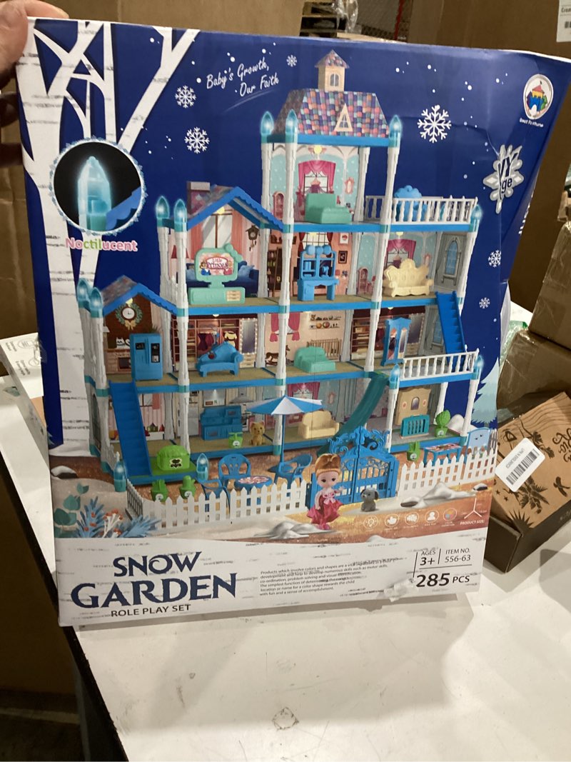 Condition photo showing Good Condition for ocretic doll house for girls,13 rooms dollhouse with 2 dolls, lights, figure, puppies,furnitures, accessories, toddler playhouse gift for for 3 4 5 6 7 8 9 10 year old girls toys (blue)
