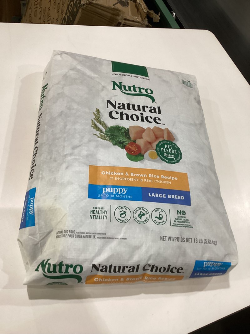 Condition photo showing Good Condition for BEST BY JAN 15, 2026 Nutro Core Dry Dog Natural Choice Chicken & Brown Rice Recipe, Dry Dog Food for Large Breed Puppies, 13 lb. Bag