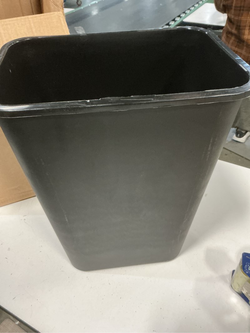 Condition photo showing Good Condition for Rubbermaid Commercial Wastebasket Trash Container, 41QT/10.25 GAL, Plastic, Black, Stackable Trash Can for Bedroom/Bathroom/Office, Fits Under Desk/Sink/Cabinet 10.25 Gallons Black 1