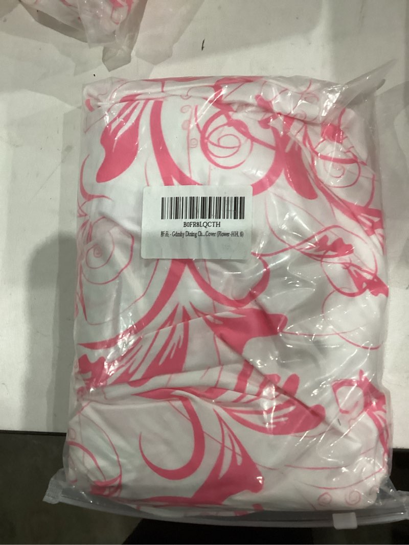 Condition photo showing New/Like New for Stretch Dining Chair Seat Covers Set of 6,Dining Chair Slipcovers, Floral Printed Chair Covers,Soft Fabric Washable Upholstered Chair Seat Protector, No Rear Covers for Home Kitchen Dining Room B-pink Scroll Floral 6PCS