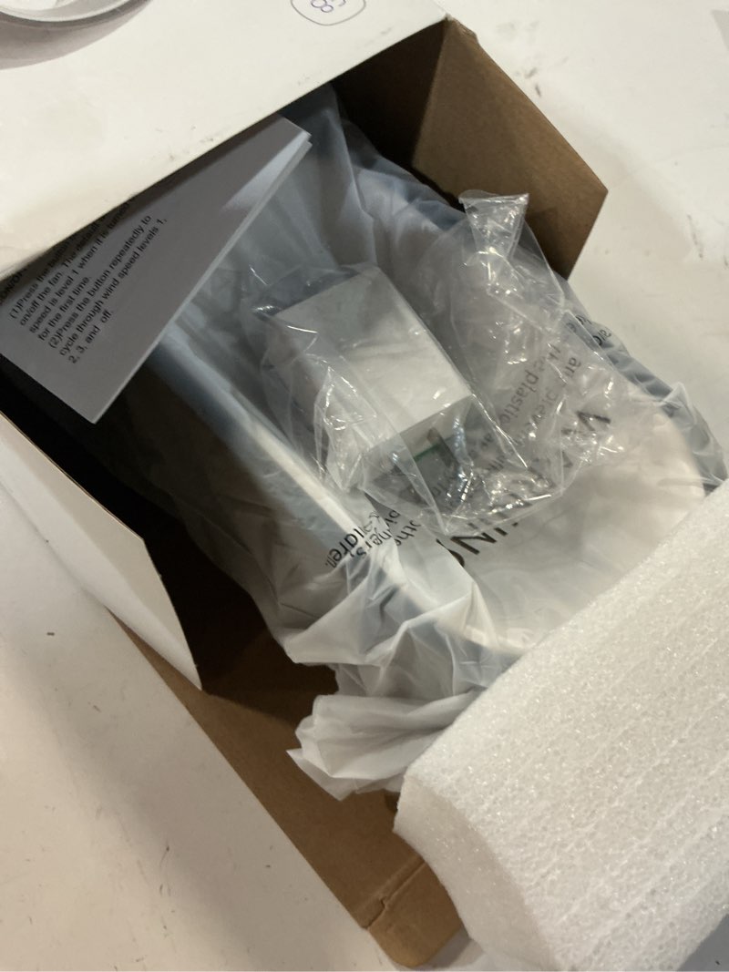 Condition photo showing New/Like New for let'me 13 inch desk fan, small bladeless table fan, 106° oscillating fan touch control with 3 speeds and night light, quiet desk fan for personal, office, nightstand black