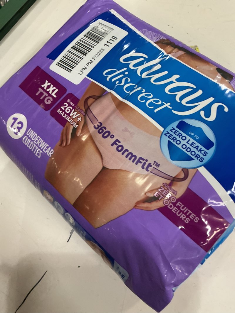 Condition photo showing New/Like New for always discreet adult incontinence underwear for women and postpartum underwear, xxl, up to 100% bladder leak protection, 13 count 2x-large 13