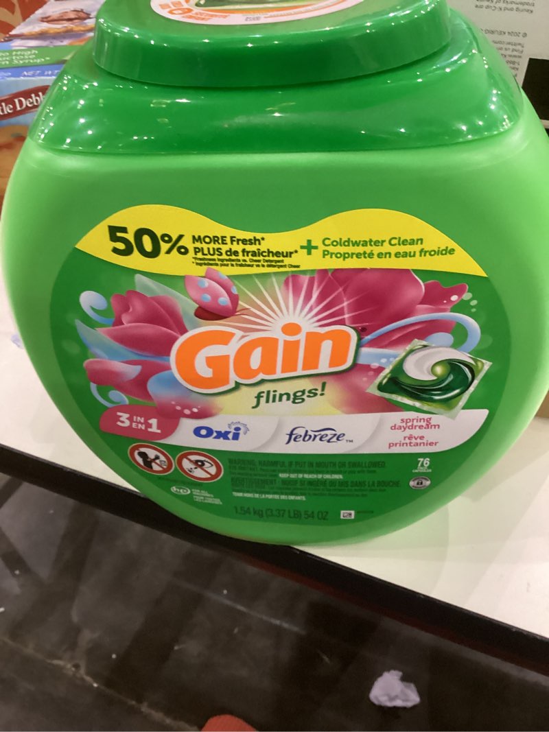 Condition photo showing New/Like New for Gain Flings Laundry Detergent Pacs, 76 Count, Spring Daydream Scent, 3 in 1 HE Detergent Pacs with Oxi Boost and Febreeze 76 Count (Pack of 1)