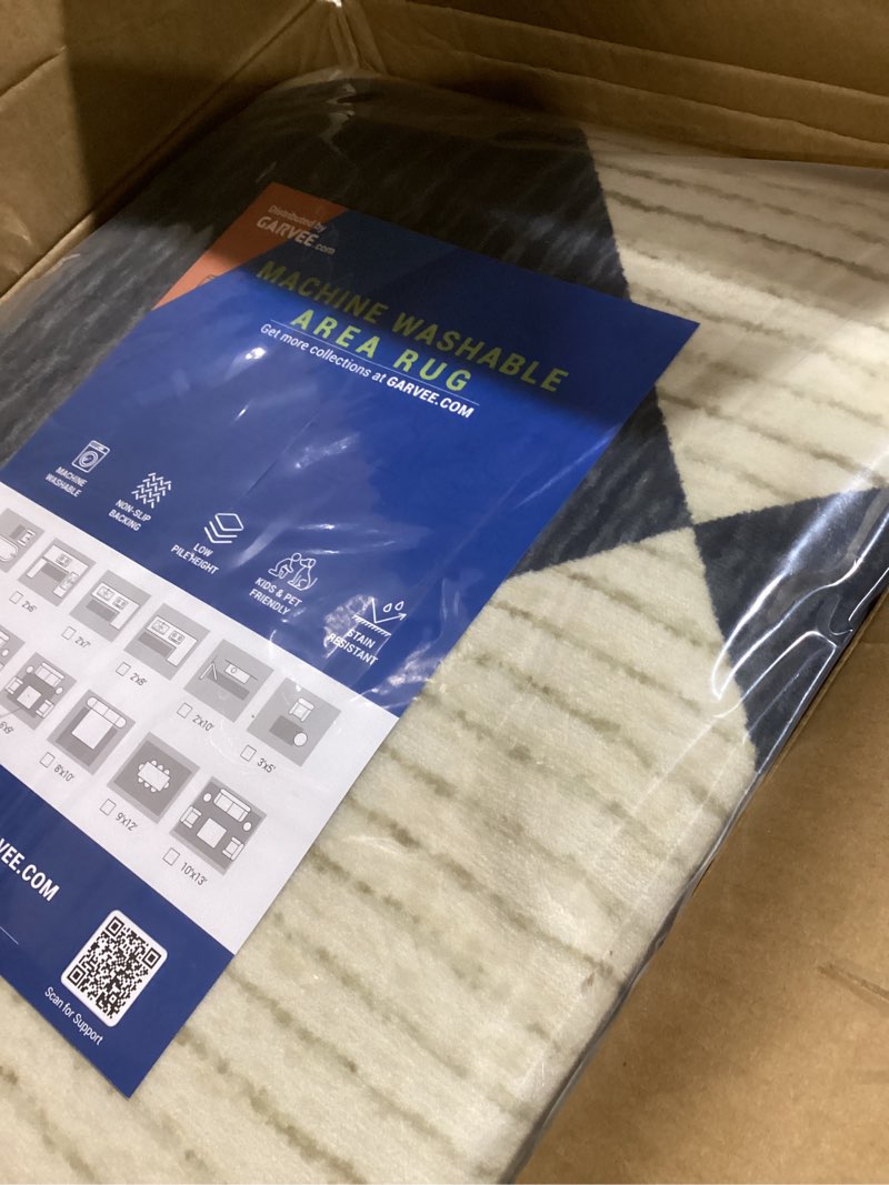 Condition photo showing New/Like New for garveehome 6x9 modern checkered area rug, geometric farmhouse washable rugs for living room bedroom, soft low pile non slip diamond floor mat plaid print throw rug indoor carpet kids room classroom dark/coffee 6' x 9' (rectangular)