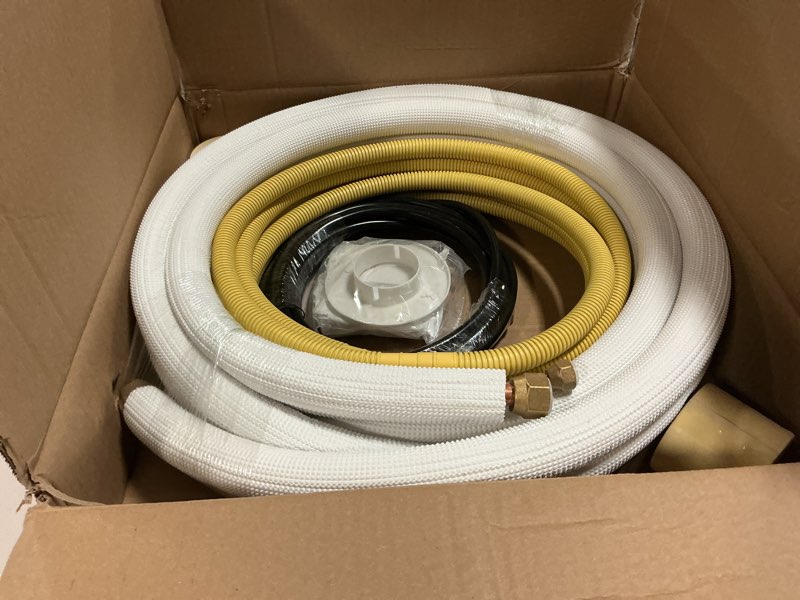 Condition photo showing New/Like New for 16FT Mini Split Line Set 1/4*1/2 OD HVAC Copper Tube Pipe Extension,3/8 Thickened PE Insulation Coil Air Conditioner Twin Copper Line Heating Equipment Hose with Flared Nuts (16FT (1/4+1/2) with wire)