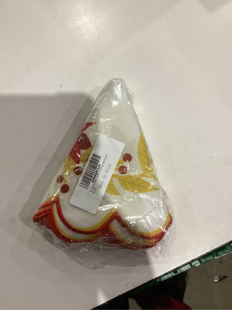 Condition photo showing New/Like New for 4PCS Christmas Cotton Linen Placemats,15 Inch Round Poinsettia Scallop Placemats,Christmas Flower Place Mat with Embroidery Edge,Machine Washable Wrinkle Free Dining Placemat for Party Red and Yellow